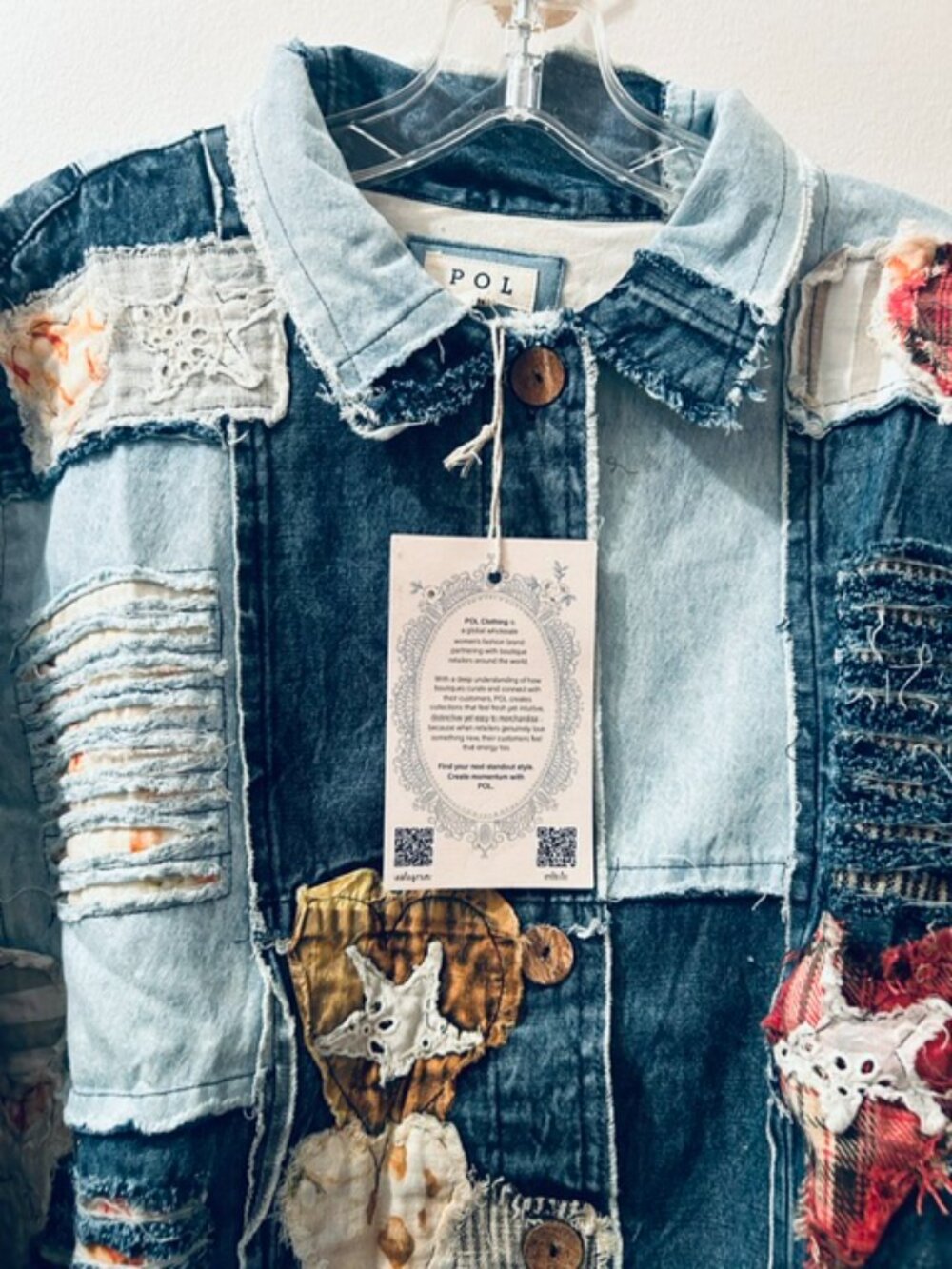 POL Star Heart Multicolor Mixed Patchwork Panel Relaxed Denim Jacket NWT - Picture 5 of 16